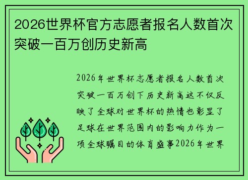 2026世界杯官方志愿者报名人数首次突破一百万创历史新高